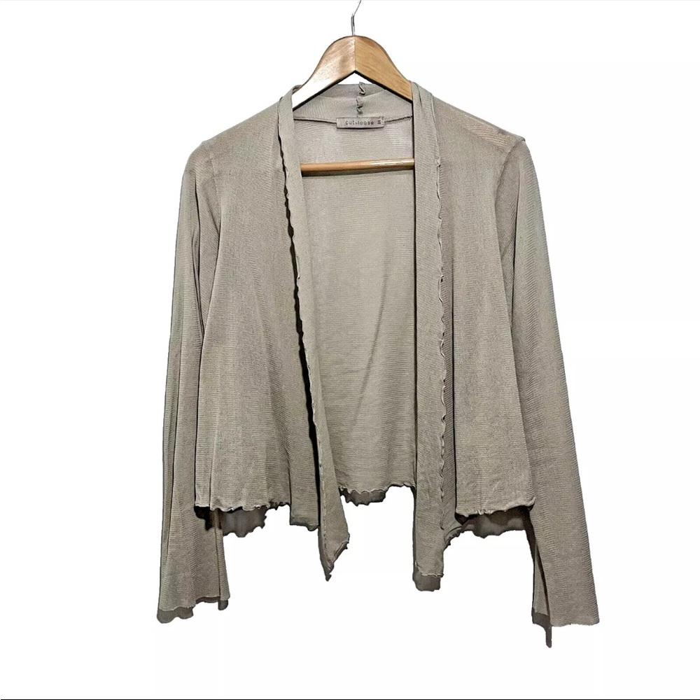 Cutloose Cropped Cardigan Size Medium Beige Cotton Mesh Lightweight